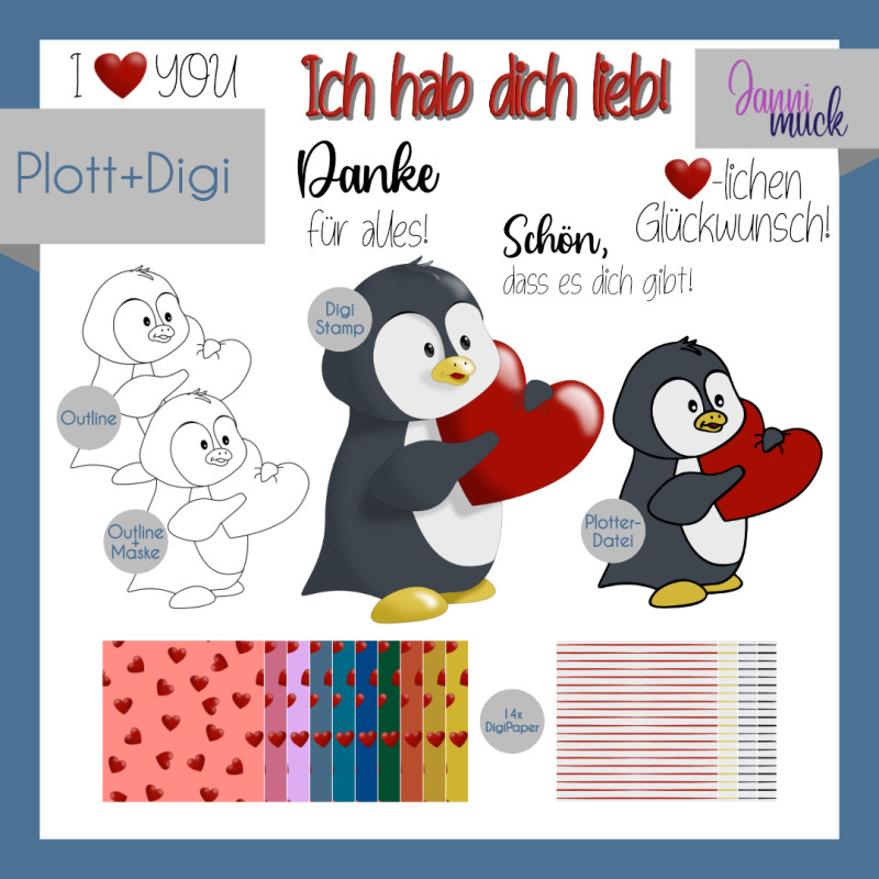 Plotterdatei und Digistamp Herzpinguin